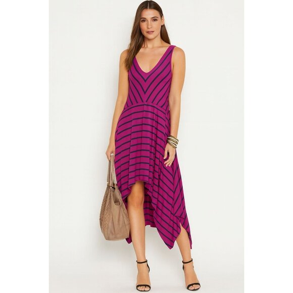 Lane Bryant Size 14/16 Purple Black Striped High-Low Dress - Picture 6 of 11